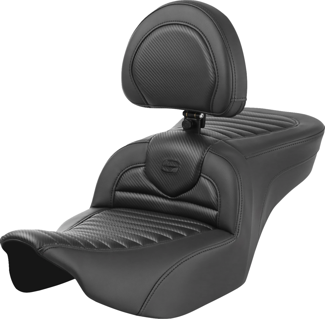 SADDLEMEN Roadsofa™ Seat - with Backrest - Tuck-n-Roll - Carbon Fiber - FLTR/FLHX '23-'24
