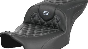 SADDLEMEN RoadSofa™ Carbon Fiber Seat - w/o Backrest - Lattice Stitch - Silver Stitch - FL/FX '23-'24