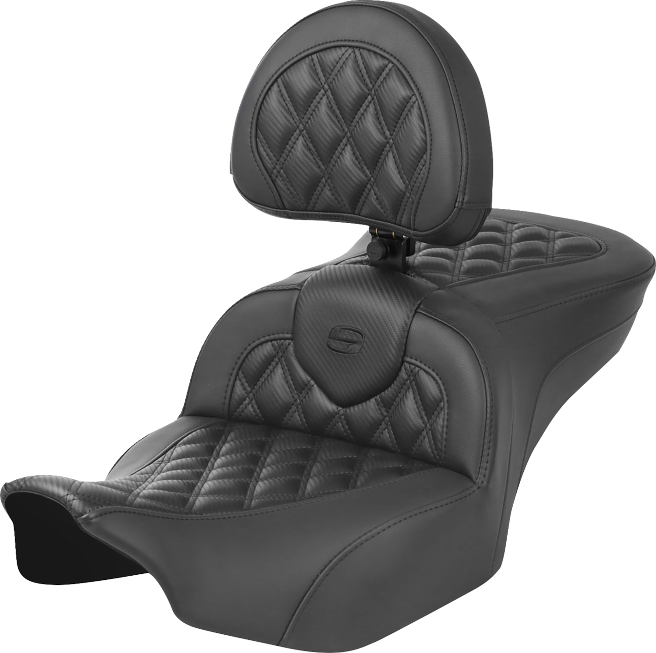 SADDLEMEN RoadSofa™ Seat - with Backrest - Carbon Fiber - Lattice Stitch - FLTR/FLHX '23-'24