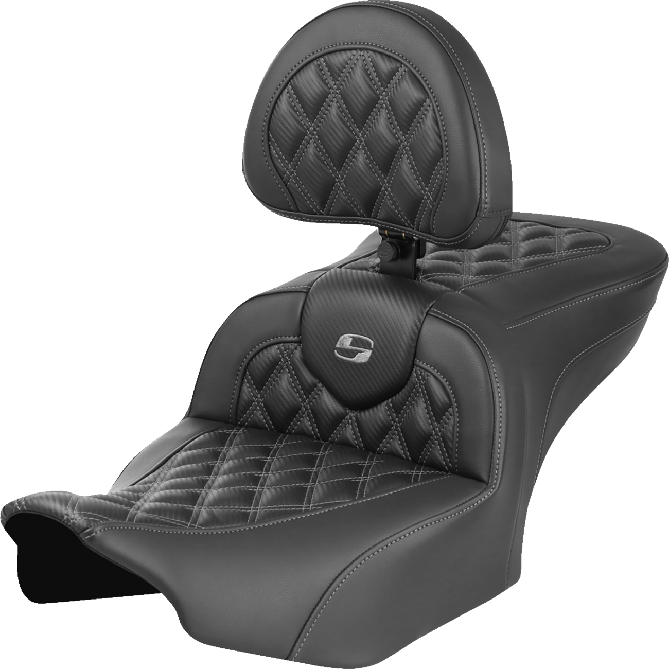 SADDLEMEN RoadSofa™ Seat - with Backrest - Carbon Fiber - Lattice Stitch - Gray Stitch - FLTR/FLHX '23-'24