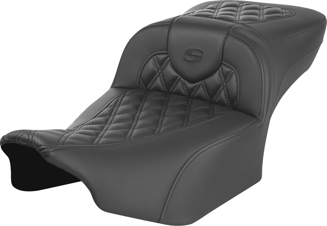 SADDLEMEN Roadsofa™ Extended Reach Seat - without Backrest - Carbon Fiber - Lattice Stitch - FLTR/FLHX '23-'24