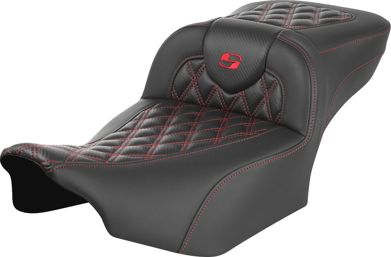 SADDLEMEN Roadsofa™ Extended Reach Seat - without Backrest - Lattice Stitch - Red Stitch - FLTR/FLHX '23-'24