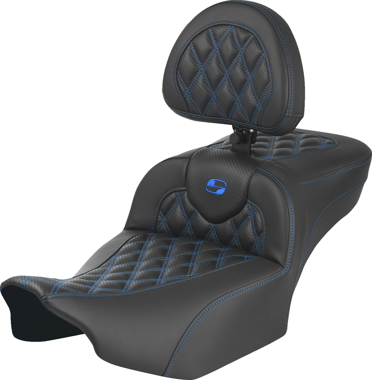 SADDLEMEN Roadsofa™ Extended Reach Seat - with Backrest - Lattice Stitch - Blue Stitch - FLTR/FLHX '23-'24