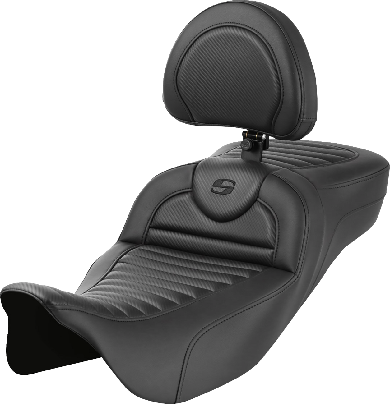 SADDLEMEN Roadsofa™ Extended Reach Seat - with Backrest - Tuck-n-Roll - Carbon Fiber