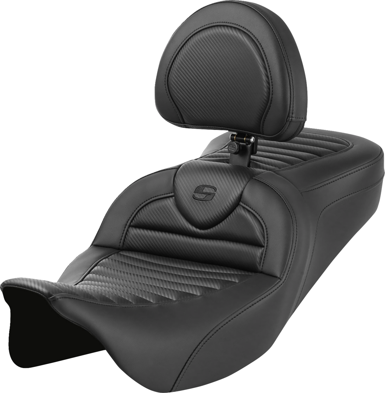 SADDLEMEN Roadsofa™ Seat - with Backrest - Tuck-n-Roll - Carbon Fiber - FL '08-'23