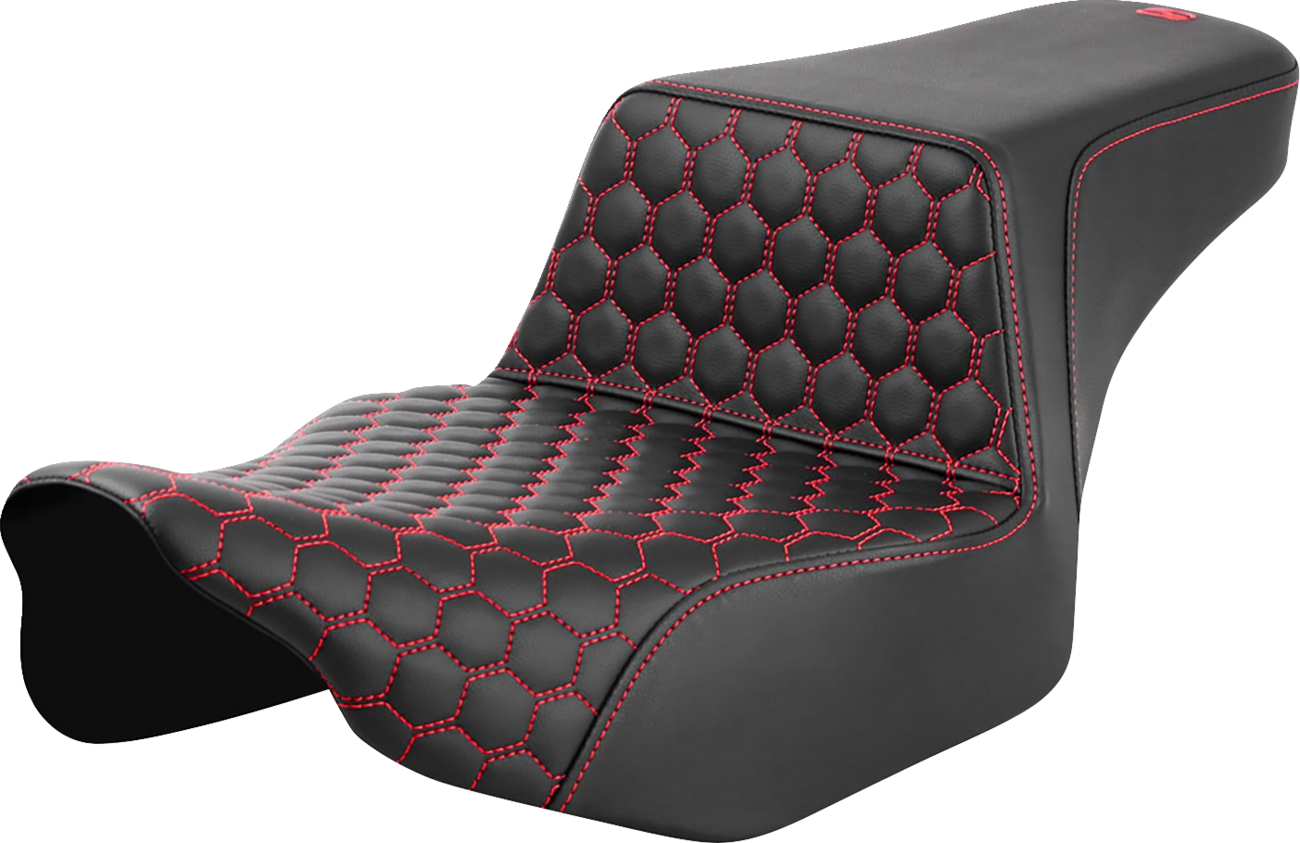 SADDLEMEN Step-Up Seat - Extended Reach - Front Honeycomb - Red Stitch - FL '23-'24