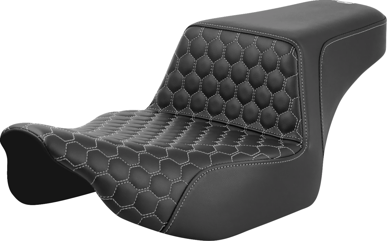 SADDLEMEN Step-Up Seat - Extended Reach - Front Honeycomb - Silver Stitch - FL '23-'24