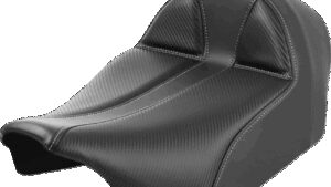 SADDLEMEN Dominator Solo Seat - Carbon Fiber w/ Silver Stitch - Extended Reach - FLT/FLH '23-'24