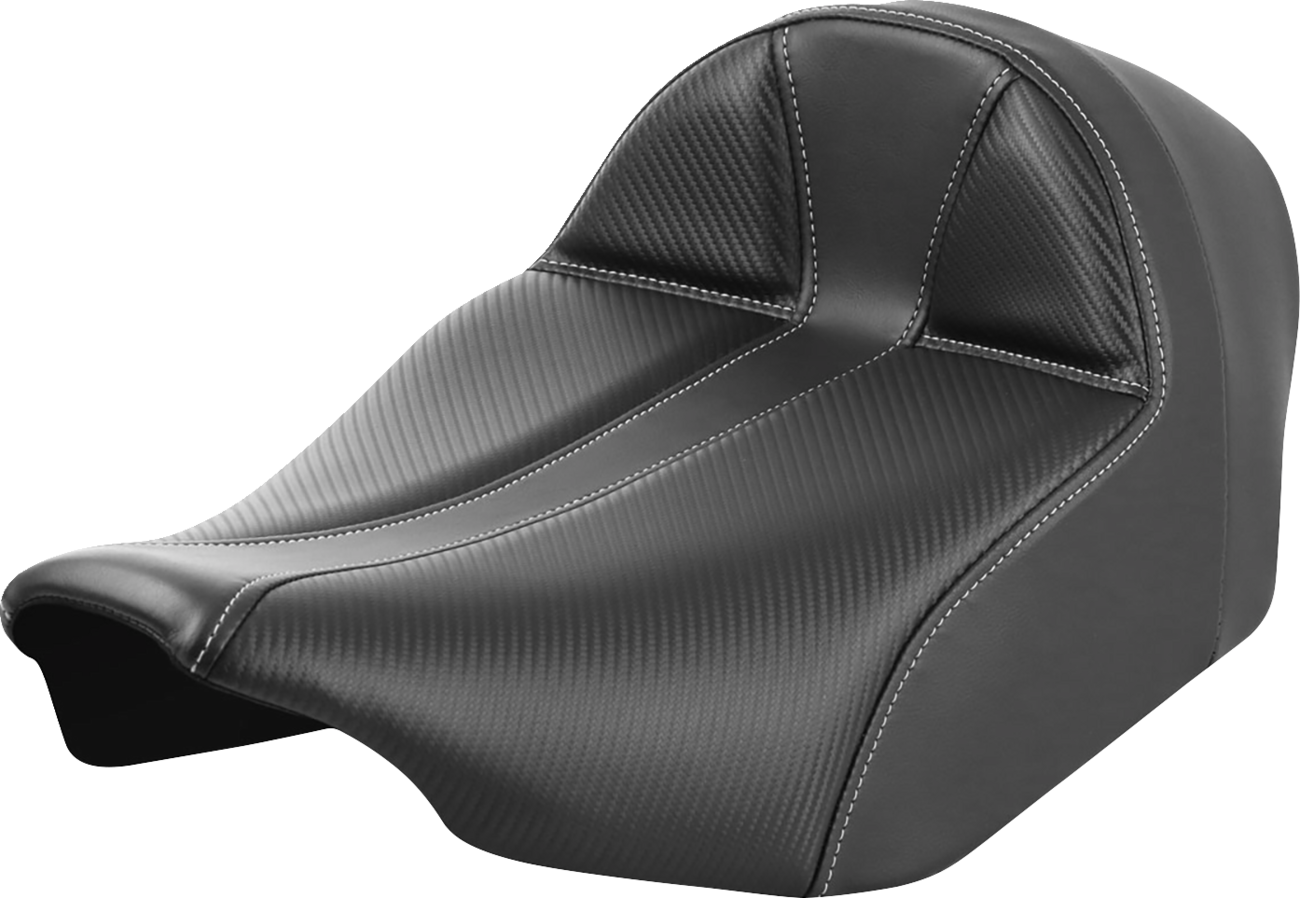 SADDLEMEN Dominator Solo Seat - Carbon Fiber w/ Silver Stitch - Extended Reach - FLT/FLH '23-'24