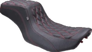 MUSTANG One Piece 2-Up Squareback Seat - Double Diamond - Black Cherry Stitch - FLH/FLT '23-'24
