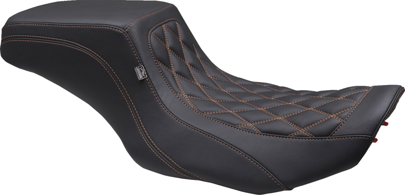 MUSTANG One Piece 2-Up Squareback Seat - Double Diamond - Orange Stitch - FLH/FLT '23-'24