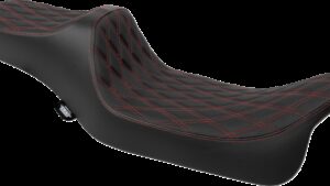 DRAG SPECIALTIES SEATS Predator III Seat - Extended Reach - Double Diamnd - Red Stitching - FLH/FLT '08-'24