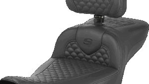 SADDLEMEN Roadsofa™ Seat - Dragon Scale Stitch - w/ Backrest - Extended Reach - FLTR/FLHX '23-'25