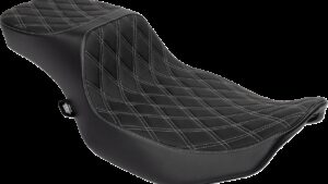 DRAG SPECIALTIES SEATS Performance Predator 2-Up Seat - Extended Reach - Vinyl - Silver Double Diamond Stitch