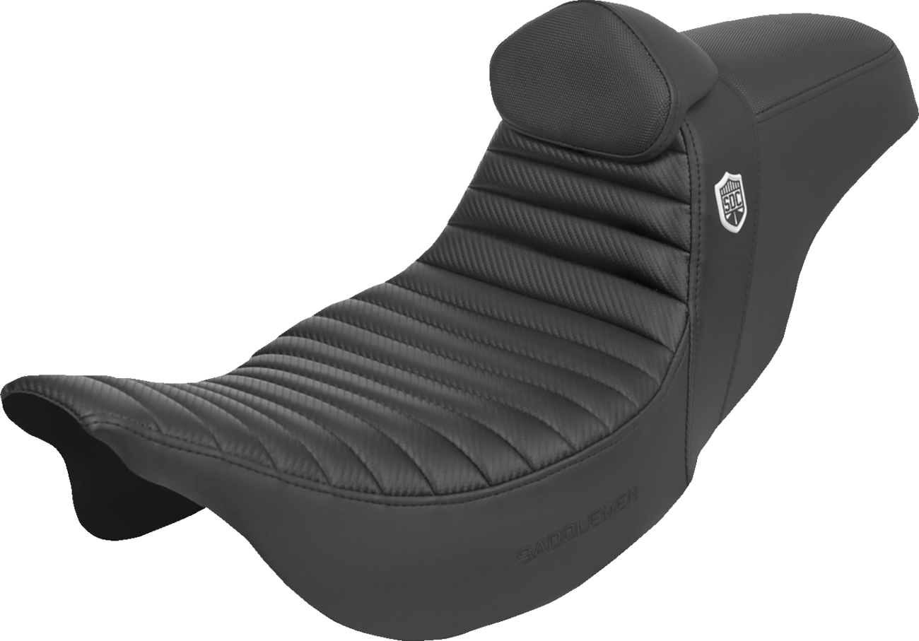 SADDLEMEN Pro Series SDC Performance Seat - w/ Backrest - Tuck-n-Roll/Carbon Fiber - Gripper - FLH/FLT '08-'23