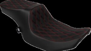 DRAG SPECIALTIES SEATS Predator 2-Up Seat - Vinyl - Double Diamond Red Stitch - w/o Backrest - FLTR/FLHX '23-'24