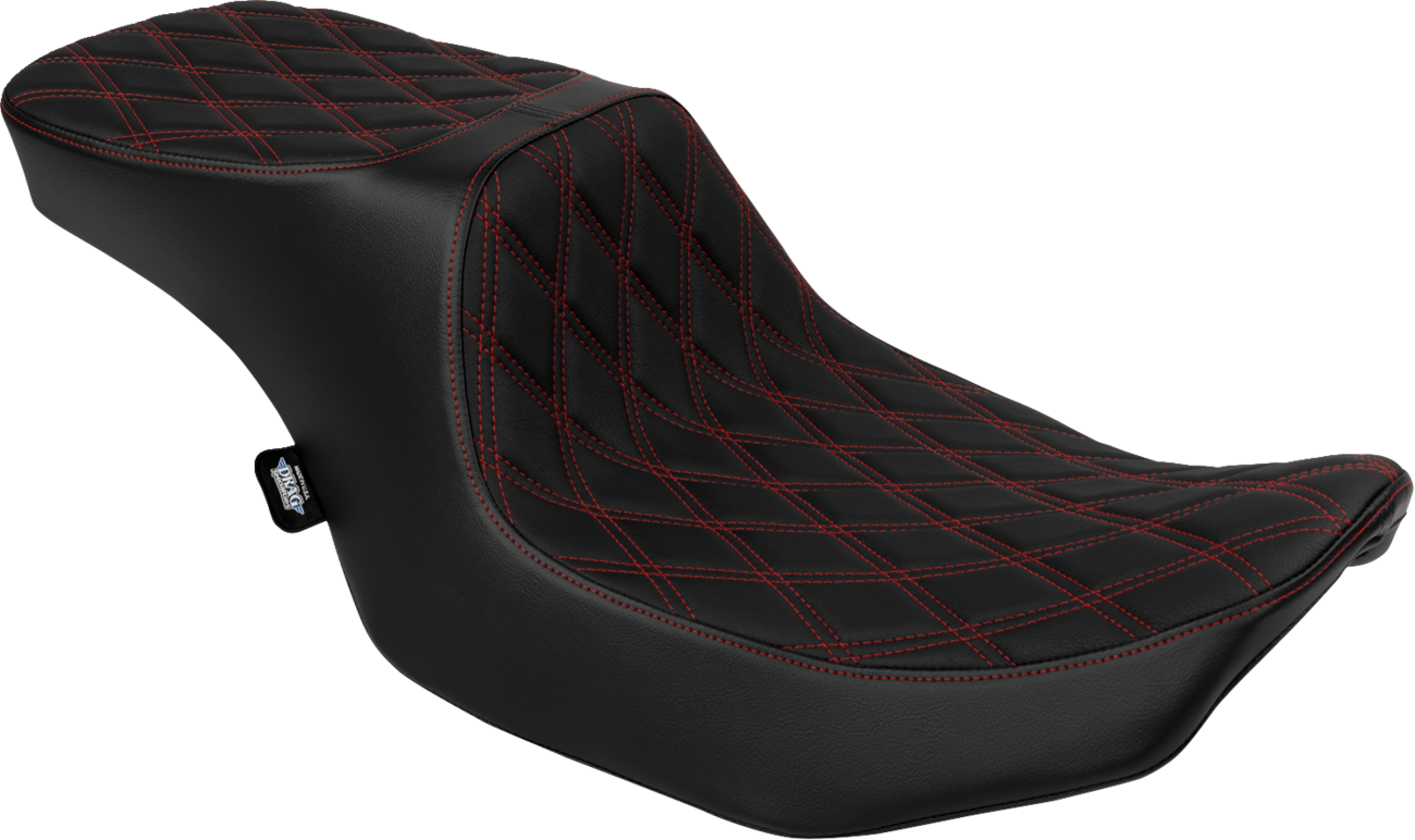 DRAG SPECIALTIES SEATS Predator 2-Up Seat - Vinyl - Double Diamond Red Stitch - w/o Backrest - FLTR/FLHX '23-'24