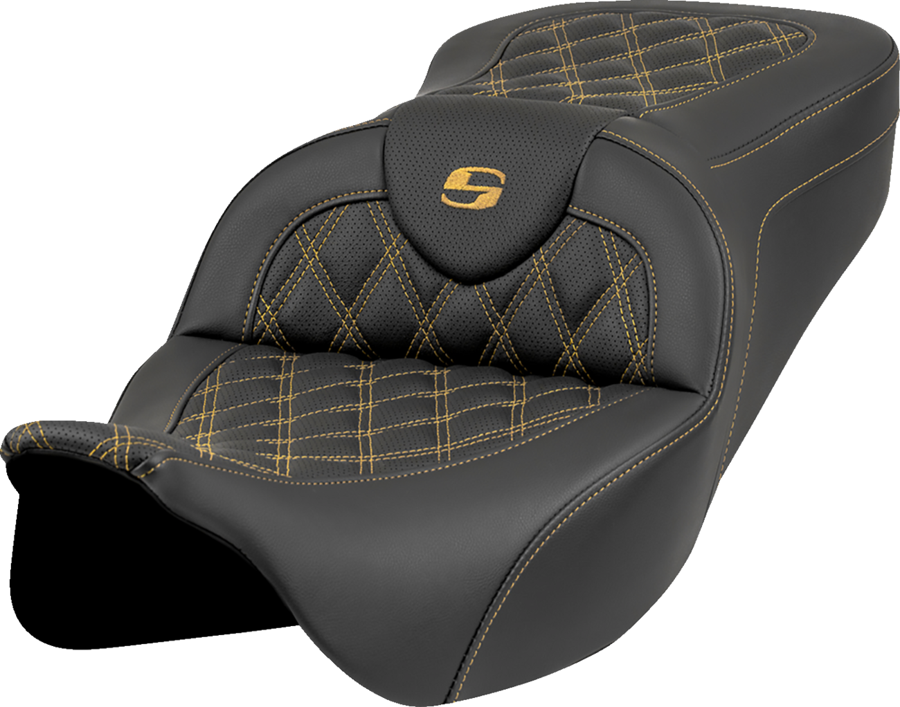 SADDLEMEN Roadsofa™ Seat - Lattice Stitch - Gold Stitch - w/o Backrest - FL '08-'23