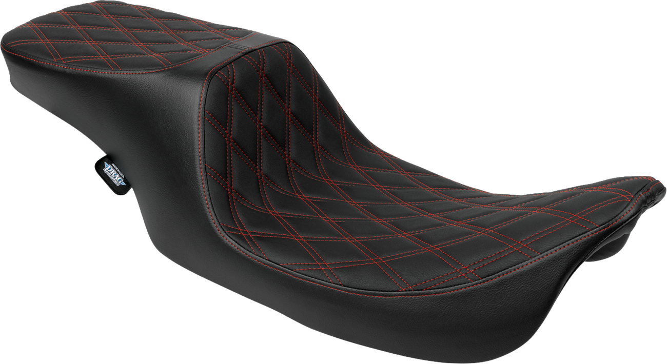 DRAG SPECIALTIES SEATS Predator 2-Up Seat - Vinyl - Double Diamond - Red Stitching - w/o Backrest - FL '97-'07