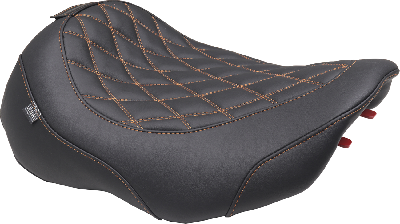 MUSTANG Wide Tripper™ Seat - Solo - Mandarin Orange Stitching - FLT/FLH '23-'25