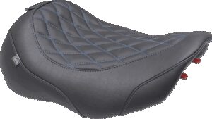 MUSTANG Wide Tripper™ Seat - Solo - Sky Blue Stitching - FLT/FLH '23-'25