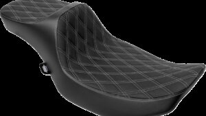 DRAG SPECIALTIES SEATS Extended Reach Predator III Seat - Double Diamond - Silver Stitching - Vinyl - FLH/FLT '23-'24