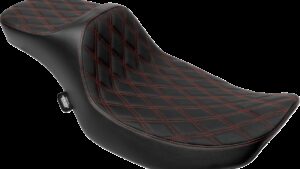 DRAG SPECIALTIES SEATS Extended Reach Predator III Seat - Double Diamond - Red Stitching - Vinyl - FLH/FLT '23-'24