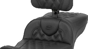 SADDLEMEN Heated RoadSofa™ Seat - Extended Reach - Lattice Stitch - w/ Backrest - FLT/FLH ’23-‘24