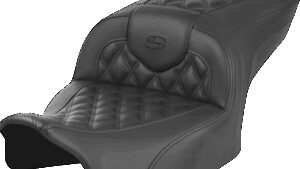 SADDLEMEN Heated Roadsofa™ Seat - Carbon Fiber - Lattice Stitch - w/o Backrest - FLT/FLH '23-'24