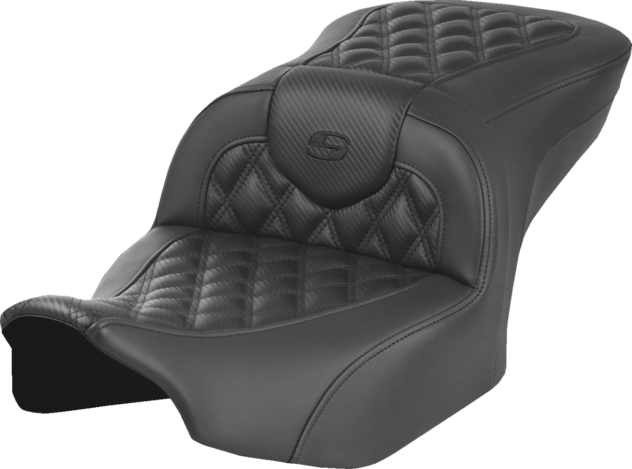 SADDLEMEN Heated Roadsofa™ Seat - Carbon Fiber - Lattice Stitch - w/o Backrest - FLT/FLH '23-'24