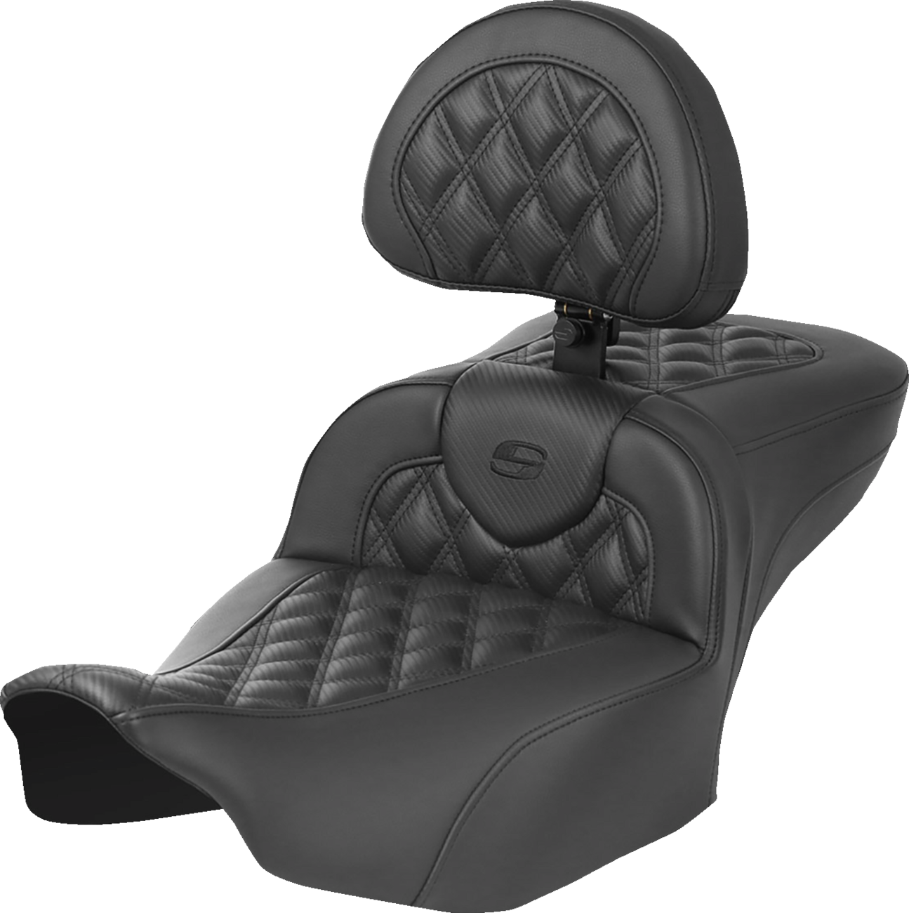 SADDLEMEN Heated RoadSofa™ Seat - Exended Reach - Lattice Stitch - w/ Backrest - FLT/FLH ’23-‘24