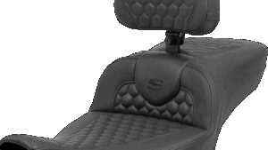 SADDLEMEN Heated RoadSofa™ Seat - Extended Reach - Honeycomb Stitch - w/ Backrest - FLT/FLH ’23-‘24