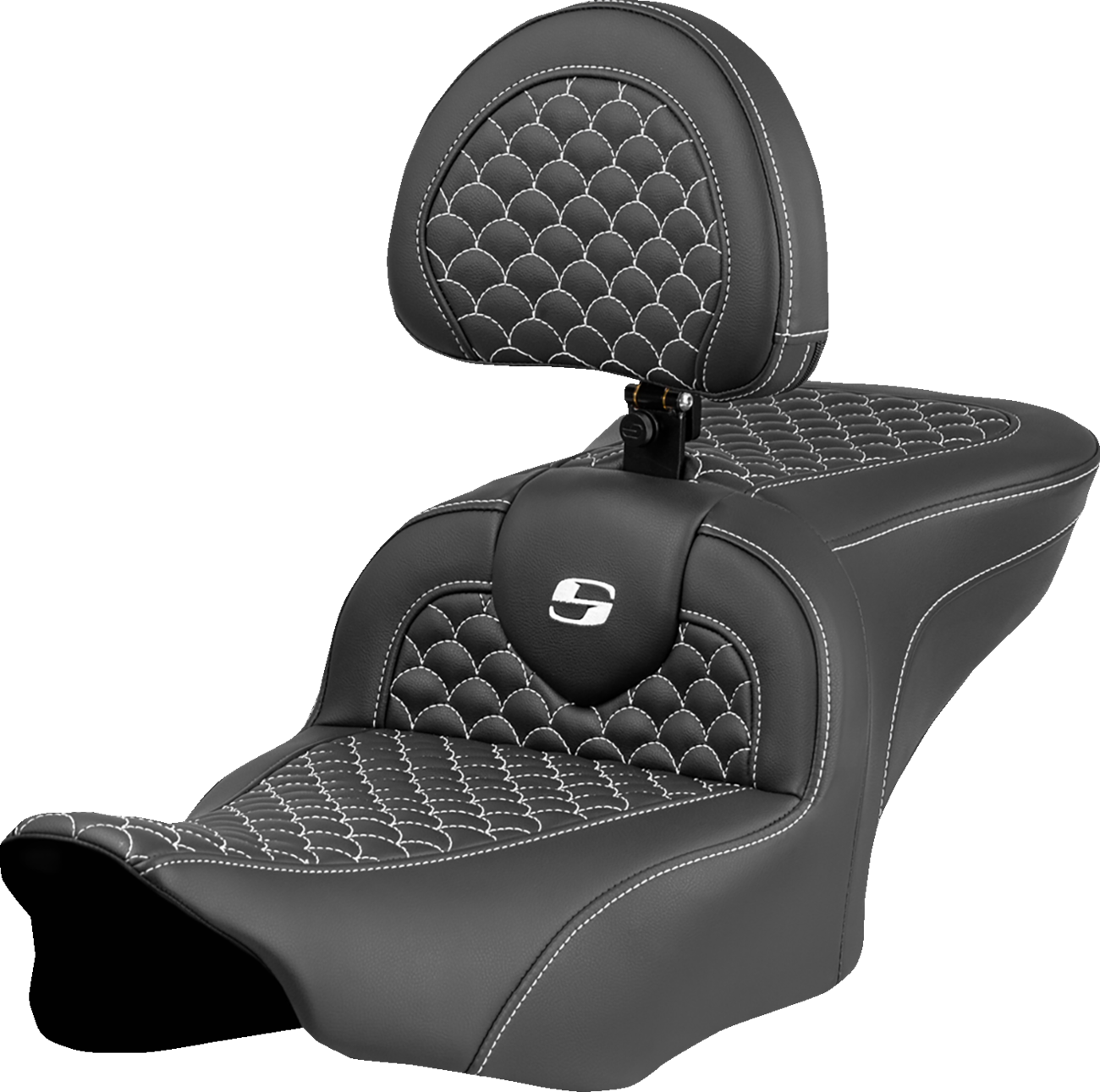 SADDLEMEN Roadsofa™ Seat - Dragon Scale Stitch - White Stitch - w/ Backrest - FLTR/FLHX '23-'24