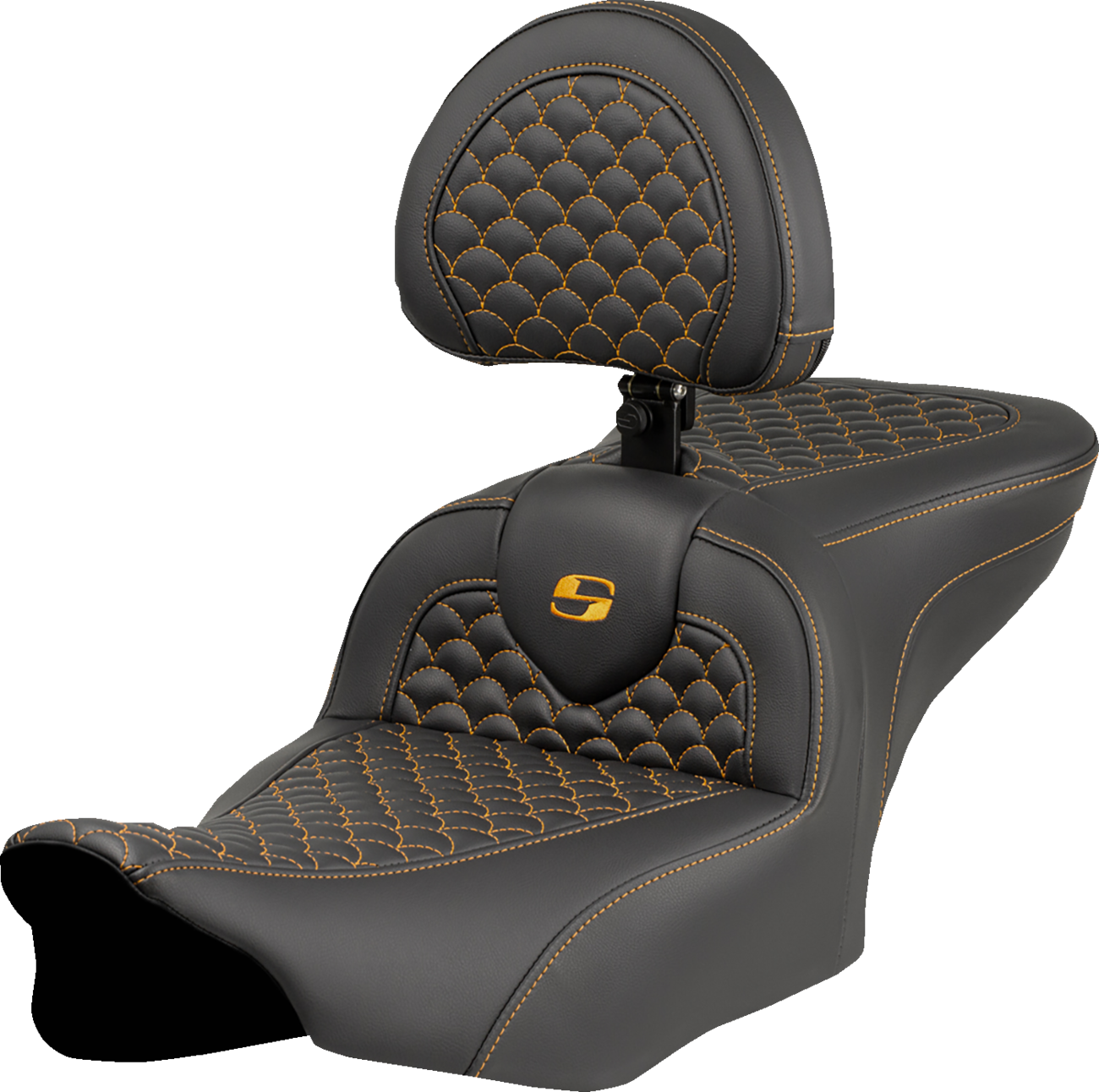 SADDLEMEN Roadsofa™ Seat - Dragon Scale Stitch - Gold Stitch - w/ Backrest - FLTR/FLHX '23-'24