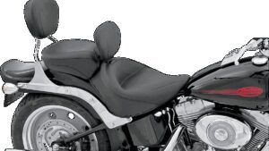 MUSTANG Wide Solo Seat - With Backrest - Vintage - Black - Smooth - Softail '06-'17