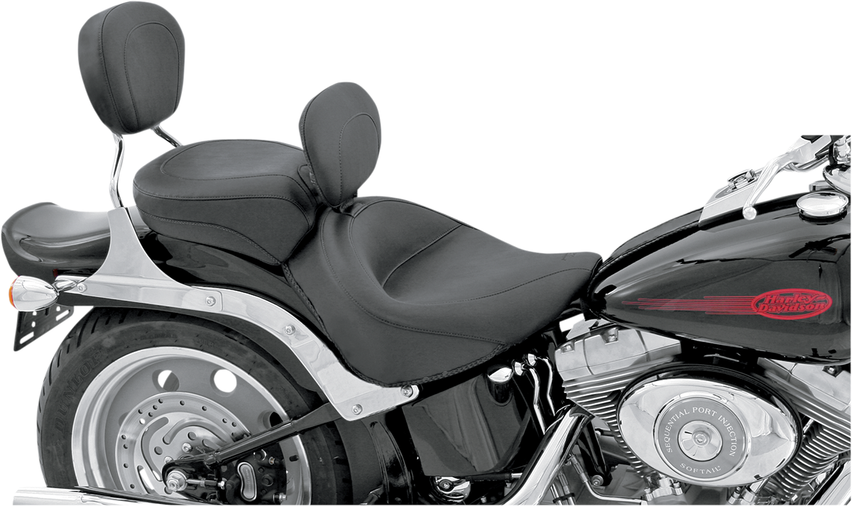 MUSTANG Wide Solo Seat - With Backrest - Vintage - Black - Smooth - Softail '06-'17