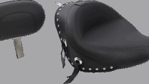 MUSTANG Wide Solo Seat - With Backrest - Black - Studded w/ Concho - Softail '06-'17