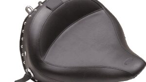 MUSTANG Wide Solo Seat - With Backrest - Black - Studded w/ Concho - FLSTN '05-'17