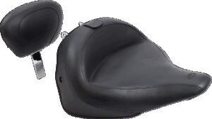MUSTANG Wide Solo Seat - With Backrest - Vintage - Black - Smooth - FLSTN '05-'17