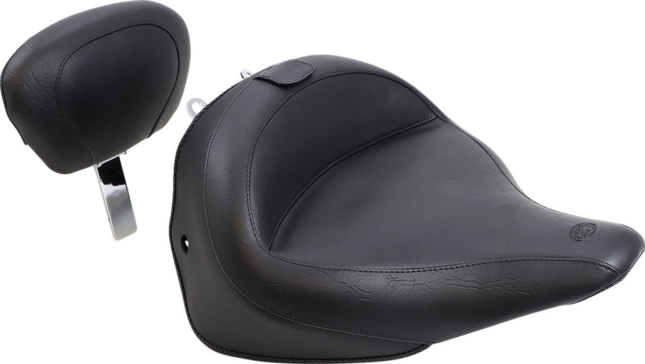 MUSTANG Wide Solo Seat - With Backrest - Vintage - Black - Smooth - FLSTN '05-'17