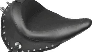 MUSTANG Wide Solo Seat - With Backrest - Black - Studded w/ Concho - FLSTC '16-'17
