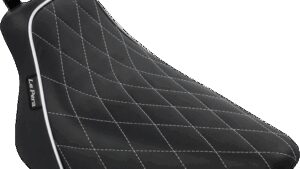 LE PERA Bare Bones Solo Seat - Diamond Stitch w/ White Stitching/Piping - Black - Softail - FL '08-'17