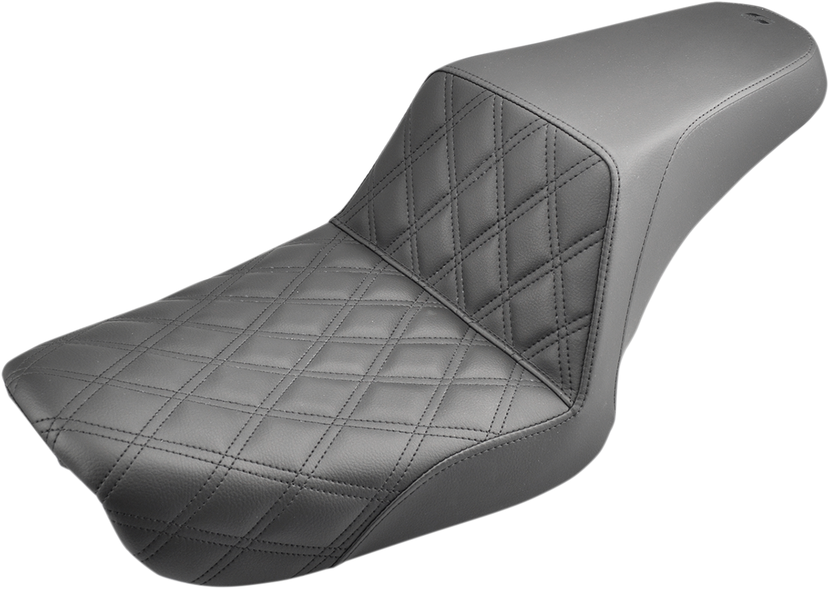SADDLEMEN Step-Up Seat - Front Lattice Stitch - Black - Dyna