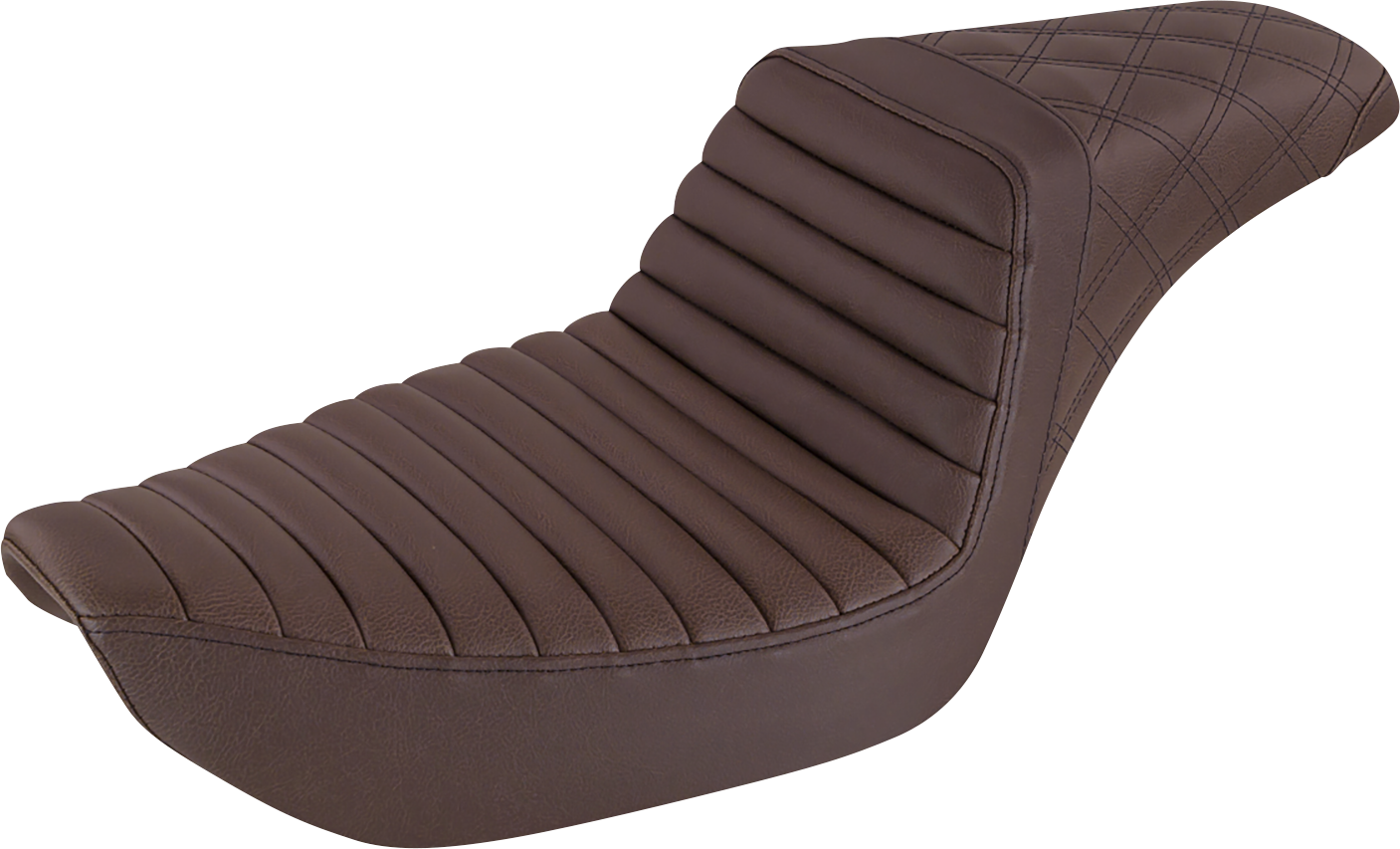 SADDLEMEN Step-Up Seat - Front Tuck-n-Roll/Rear Lattice Stitch - Brown - Dyna