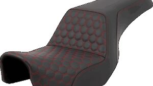 SADDLEMEN Step-Up Seat - Honeycomb - Red Stitching - Dyna '06-'17