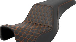 SADDLEMEN Step-Up Seat - Honeycomb - Orange Stitching - Dyna '06-'17