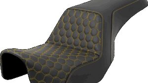 SADDLEMEN Step-Up Seat - Honeycomb - Gold Stitching - Dyna '06-'17