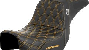 SADDLEMEN Pro Series SDC Performance Seat - Carbon Fiber/Lumbar Gripper - Gold Stitch - Dyna '06-'17