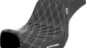 SADDLEMEN Pro Series SDC Performance Seat - Carbon Fiber/Lumbar Gripper - White Stitch - Dyna '06-'17