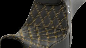 SADDLEMEN Pro Series SDC Performance Seat - w/ Backrest - Gold Stitch - Dyna '06-'17